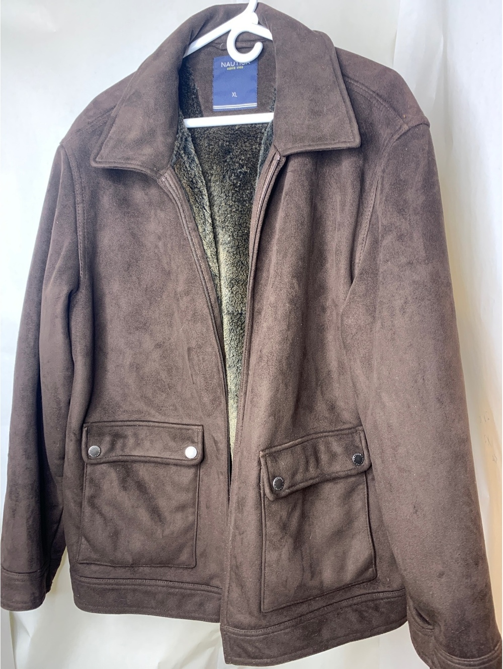 Nautica Men's XL Brown Faux Suede Jacket with Sherpa Lining